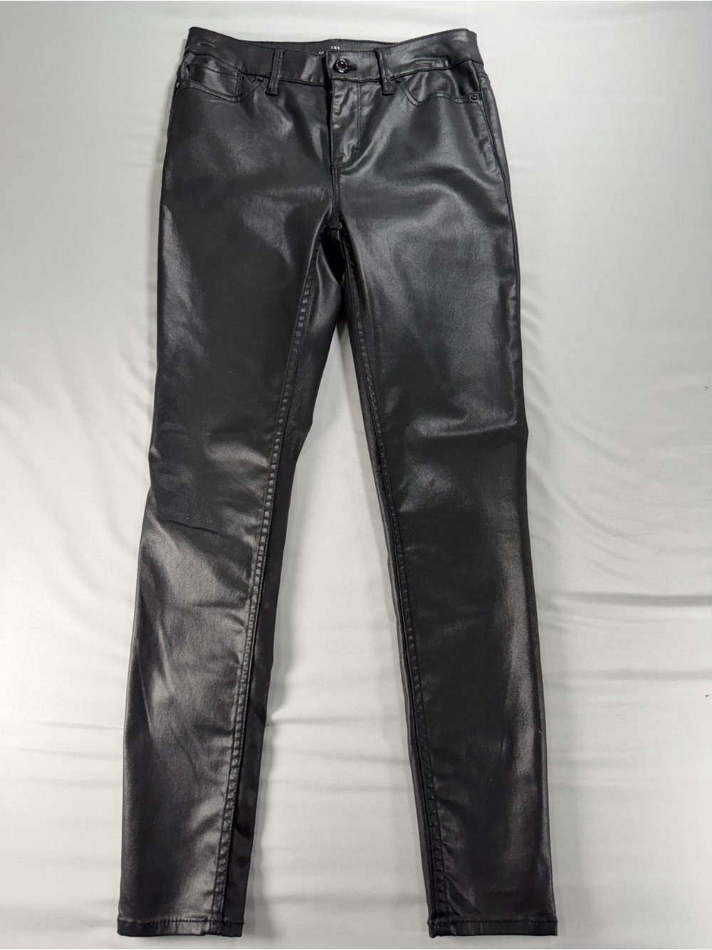 WHBM Coated Faux Leather Skinny Jeans Pants Black 0P Petite High Rise NWOT #1092